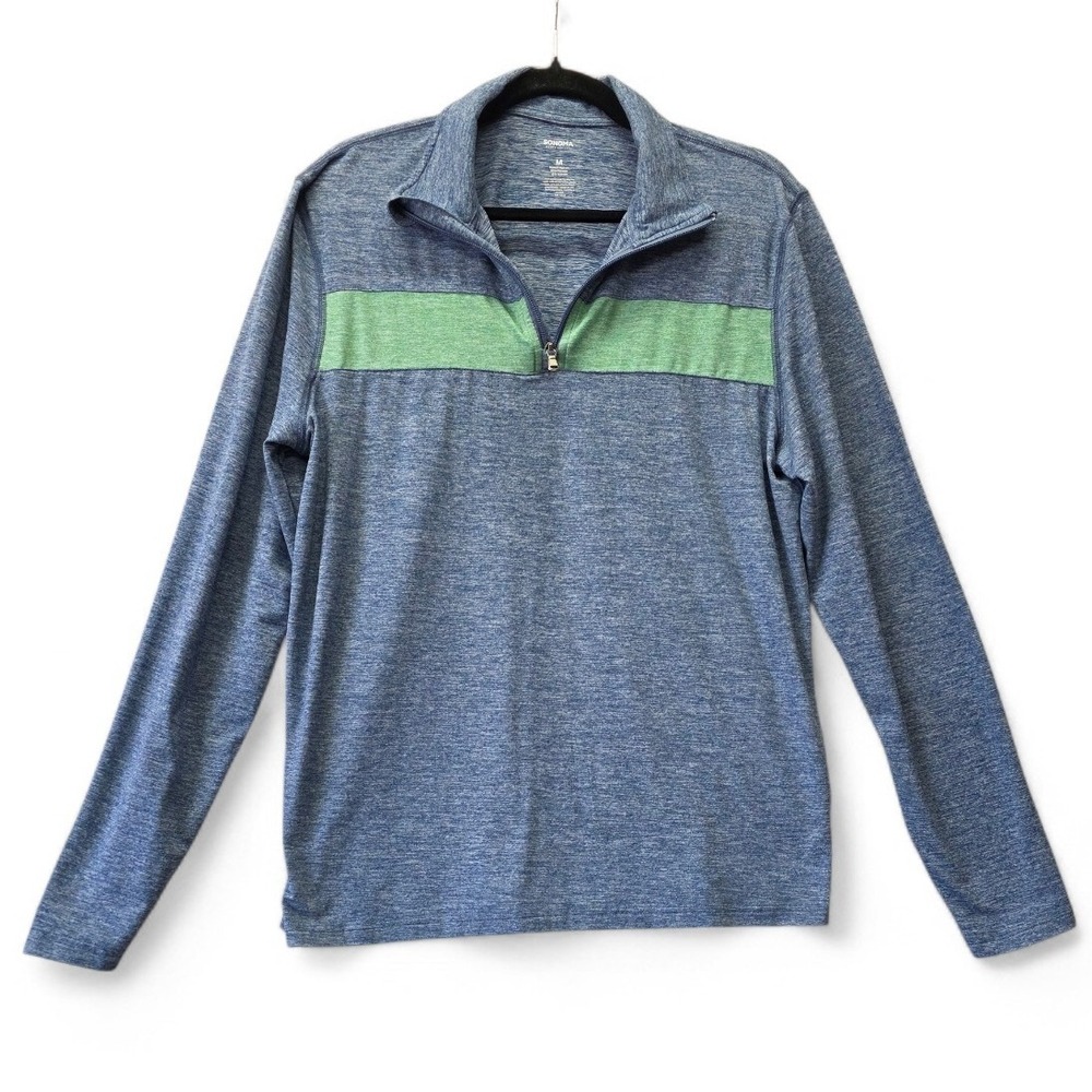 Sonoma Goods For Life Mens Quarter Zip Pullover Blue Green Space Dye Medium